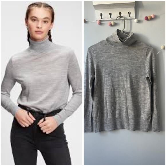 Gap Merino Slim Fit Turtleneck Long Sleeve Gray Sweater - Picture 1 of 5
